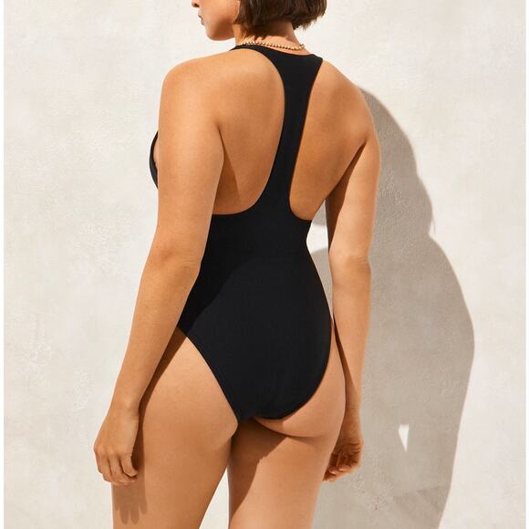 J.Crew Gail Classic Sculpt Swimsuit 12 Black One-Piece Racerback Removable Pads - Picture 2 of 9